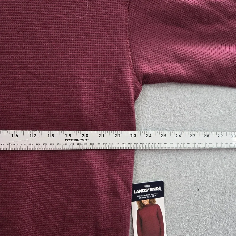 Lands'‎ End Women Shirt XL Burgundy Long-Sleeve Waffle Funnel Neck NWT